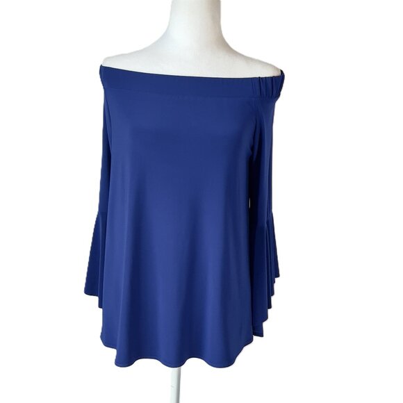 FRANK LYMAN Design Off-the-Shoulder Tunic Top Royal Blue Bell Sleeves - Size14 - Picture 1 of 10